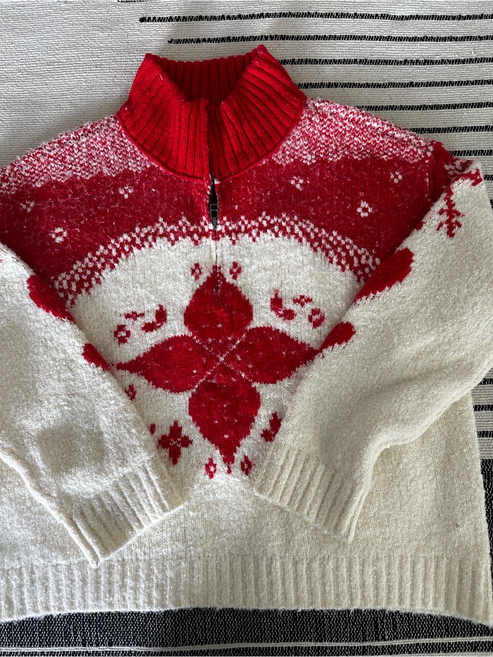 Free People Mythical Sweater Red and White, half zip, size medium